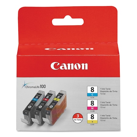 Canon Ink Cartridge, Cli-8 3 Pk, C/M/Y, PK3 0621B016